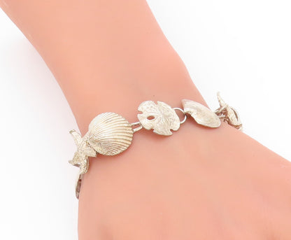 925 Sterling Silver Vintage Bracelet Nautical Seashell & Starfish Link  BT11714