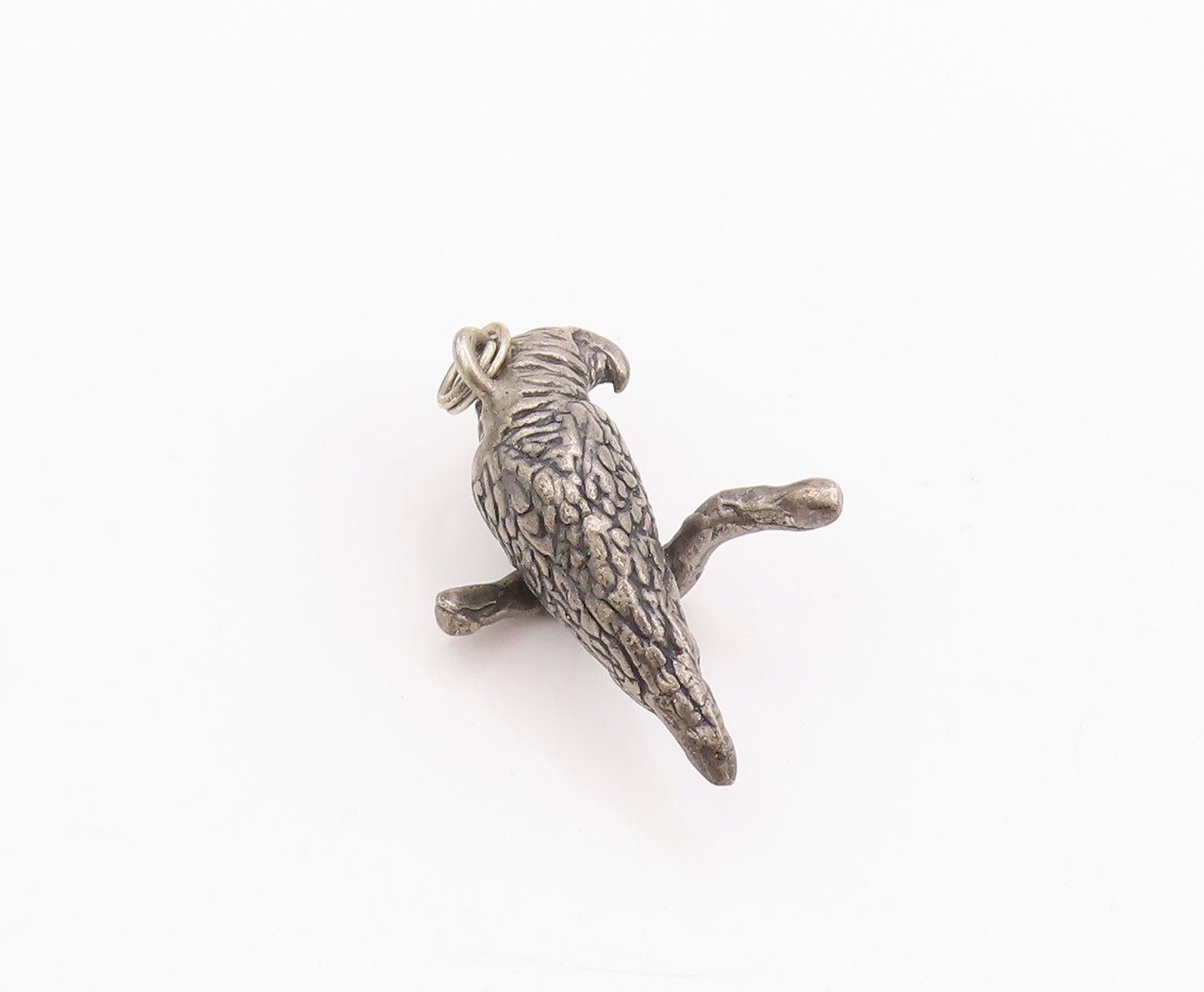 925 Sterling Silver Vintage Pendant Dark Tone 3D Carved Bird On Branch  PT24580