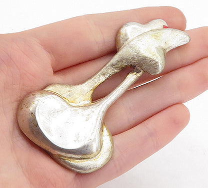 925 Sterling Silver  Vintage Shiny Modernist Sculpted Design Pendant  PT4098