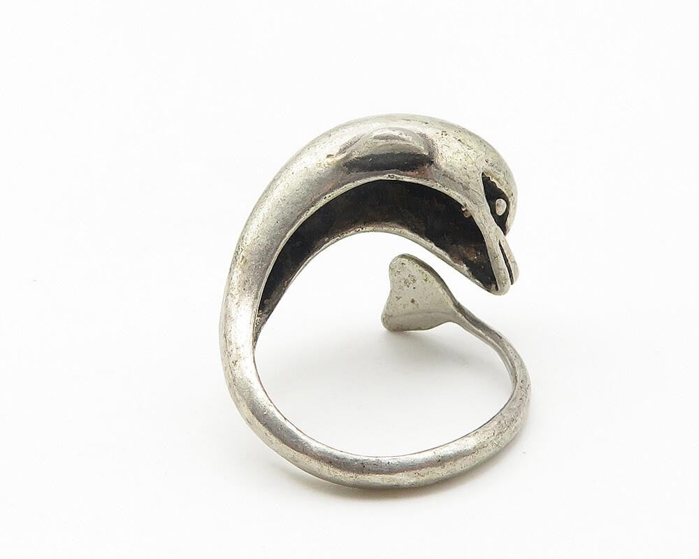 925 Sterling Silver  Vintage Leaping Dolphin Motif Bypass Ring Sz 5.5  RG11286