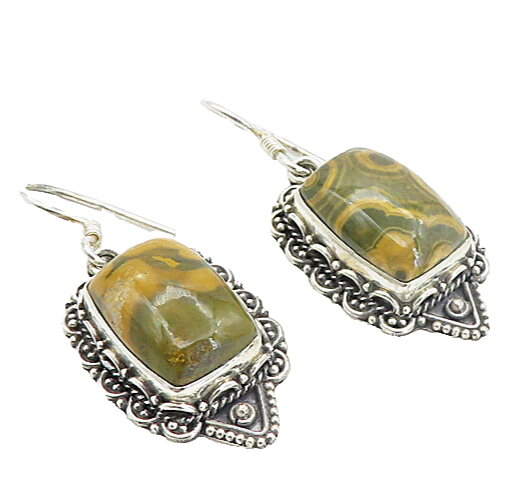 925 Sterling Silver  Vintage Cabochon Cut Agate Swirl Dangle Earrings  EG3710