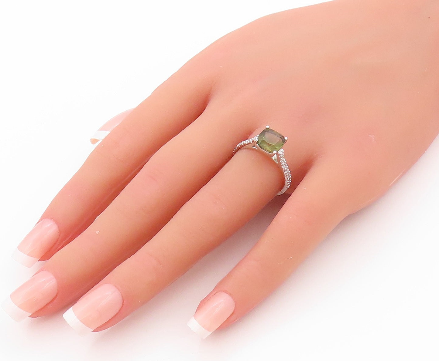 925 Sterling Silver Vintage Ring Minimalist Square Peridot CZ Band Sz 7  RG32494