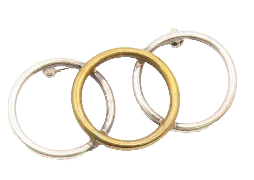 925 Silver  Vintage Two Tone Overlapping Open Circles Brooch Pin  BP9703