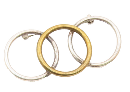 925 Silver  Vintage Two Tone Overlapping Open Circles Brooch Pin  BP9703