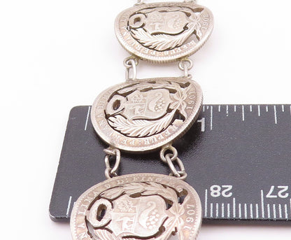 925 Sterling Silver Vintage Bracelet Antique Royal Peruana Coins   BT11264