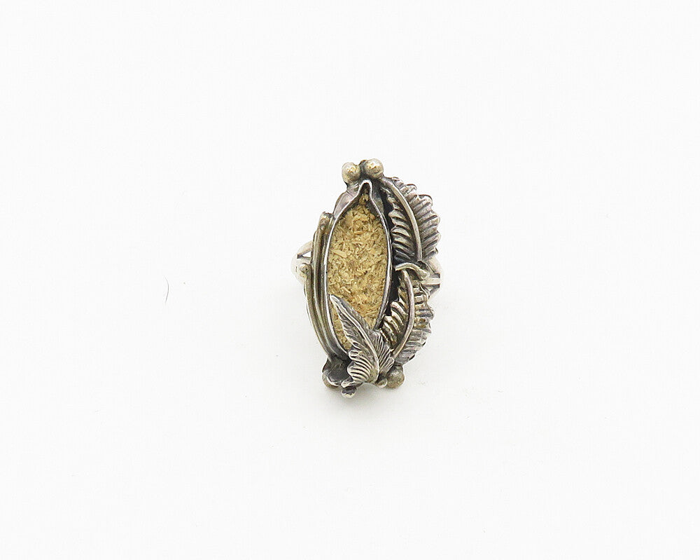 NAVAJO 925 Silver  Vintage Floral Leaves Shiny Cocktail Ring Sz 7  RG18569