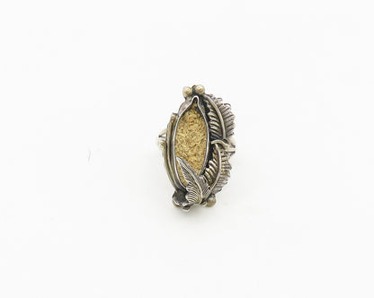 NAVAJO 925 Silver  Vintage Floral Leaves Shiny Cocktail Ring Sz 7  RG18569