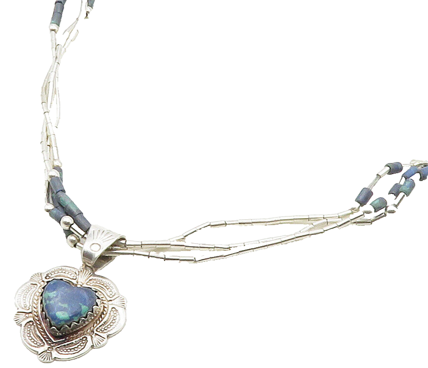 NAVAJO 925 Silver Vintage Azurite Shiny Multi Strand Chain Necklace NE2678