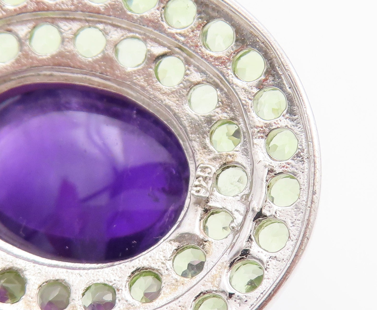 925 Sterling Silver Vintage Pendant Oval Amethyst Halo Peridot & Topaz  PT24100