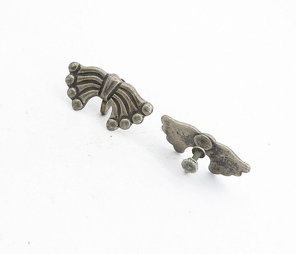 MEXICO 925 Sterling Silver  Vintage Antique Bow Non Pierce Earrings  EG4473