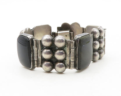 MEXICO 925 Silver  Vintage Black Onyx Dark Tone Bubble Chain Bracelet  BT4998
