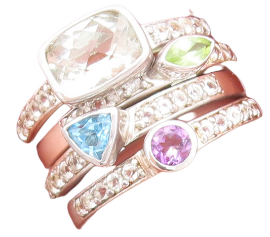 925 Sterling Silver Vintage Ring Multi Color Topaz Stackable  Sz 7  RG29834