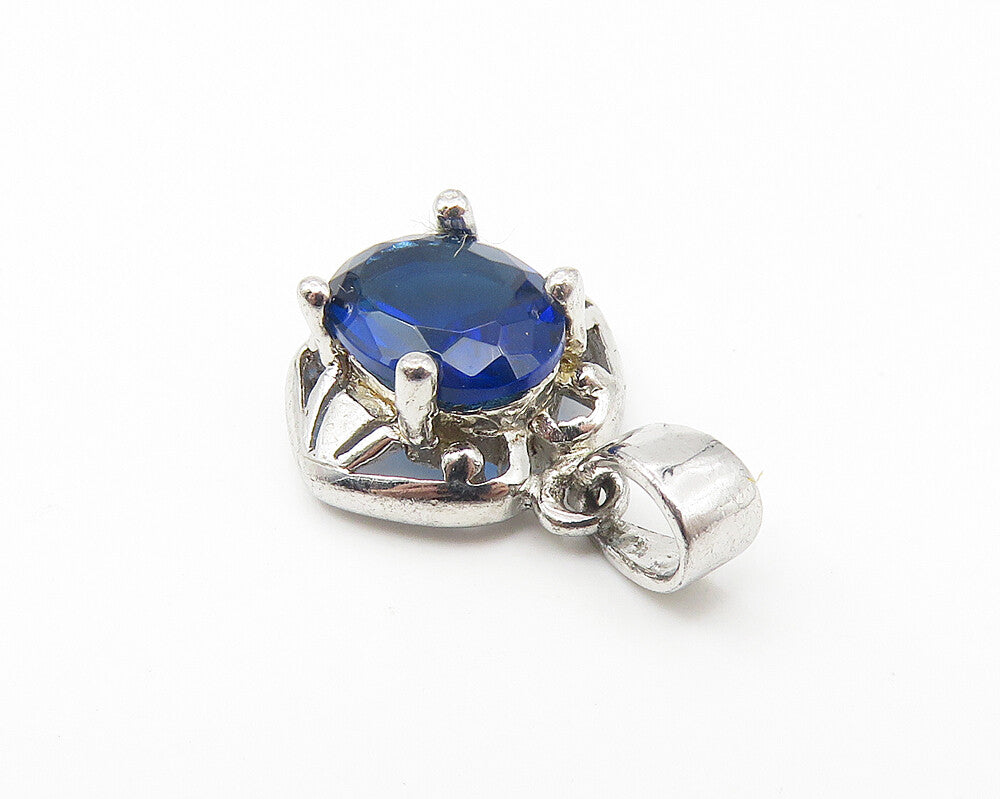 925 Sterling Silver  Petite Prong Set Blue Topaz Shiny Drop Pendant  PT8556