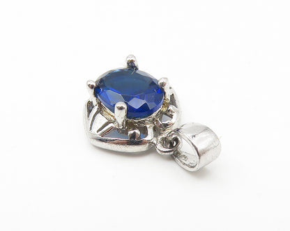 925 Sterling Silver  Petite Prong Set Blue Topaz Shiny Drop Pendant  PT8556