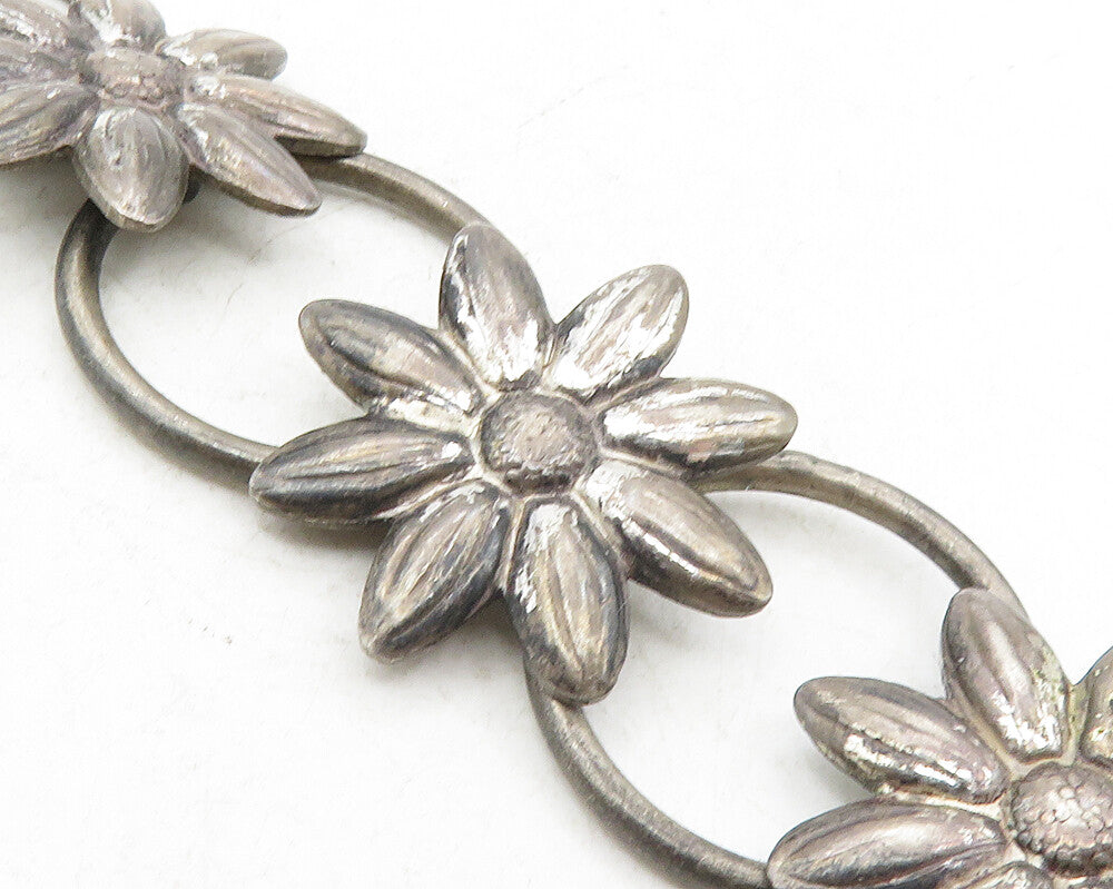 GKCO 925 Sterling Silver  Vintage Oxidized Floral Link Chain Bracelet  BT4303