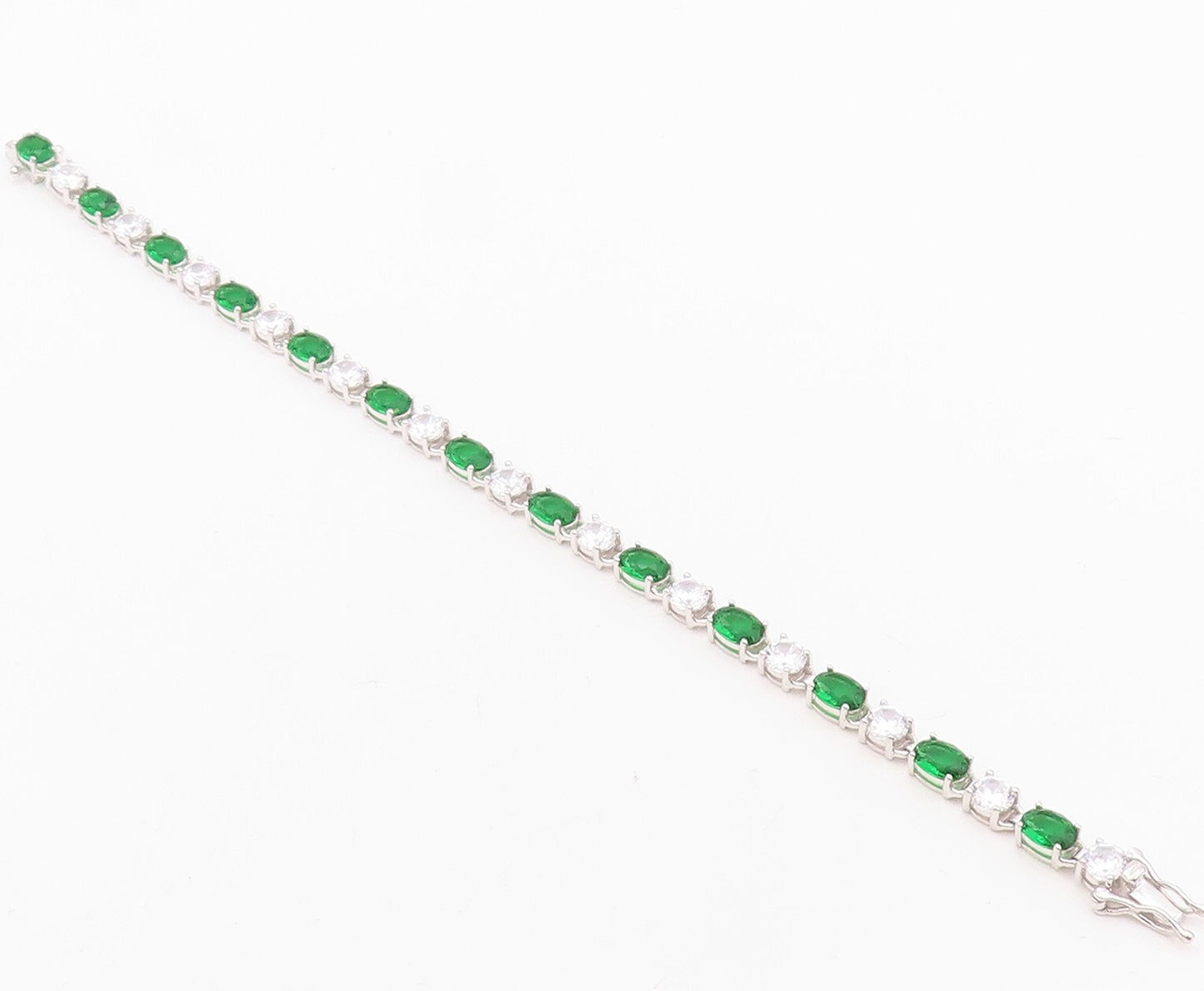 925 Sterling Silver Vintage Bracelet Oval Cut Green & White Topaz  BT10879