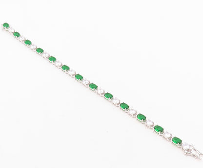 925 Sterling Silver Vintage Bracelet Oval Cut Green & White Topaz  BT10879
