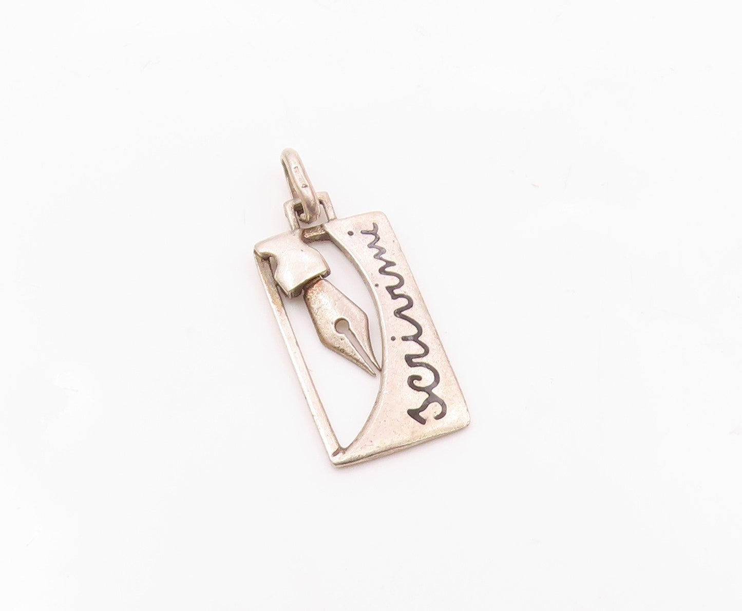 925 Sterling Silver  Vintage Claw Hand Enamel Script Pendant  PT20681