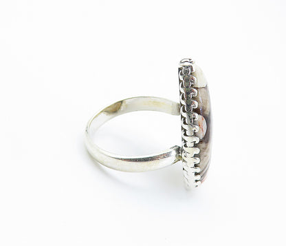 925 Sterling Silver  Pear Shaped Spotted Jasper Cocktail Ring Sz 9  RG8194