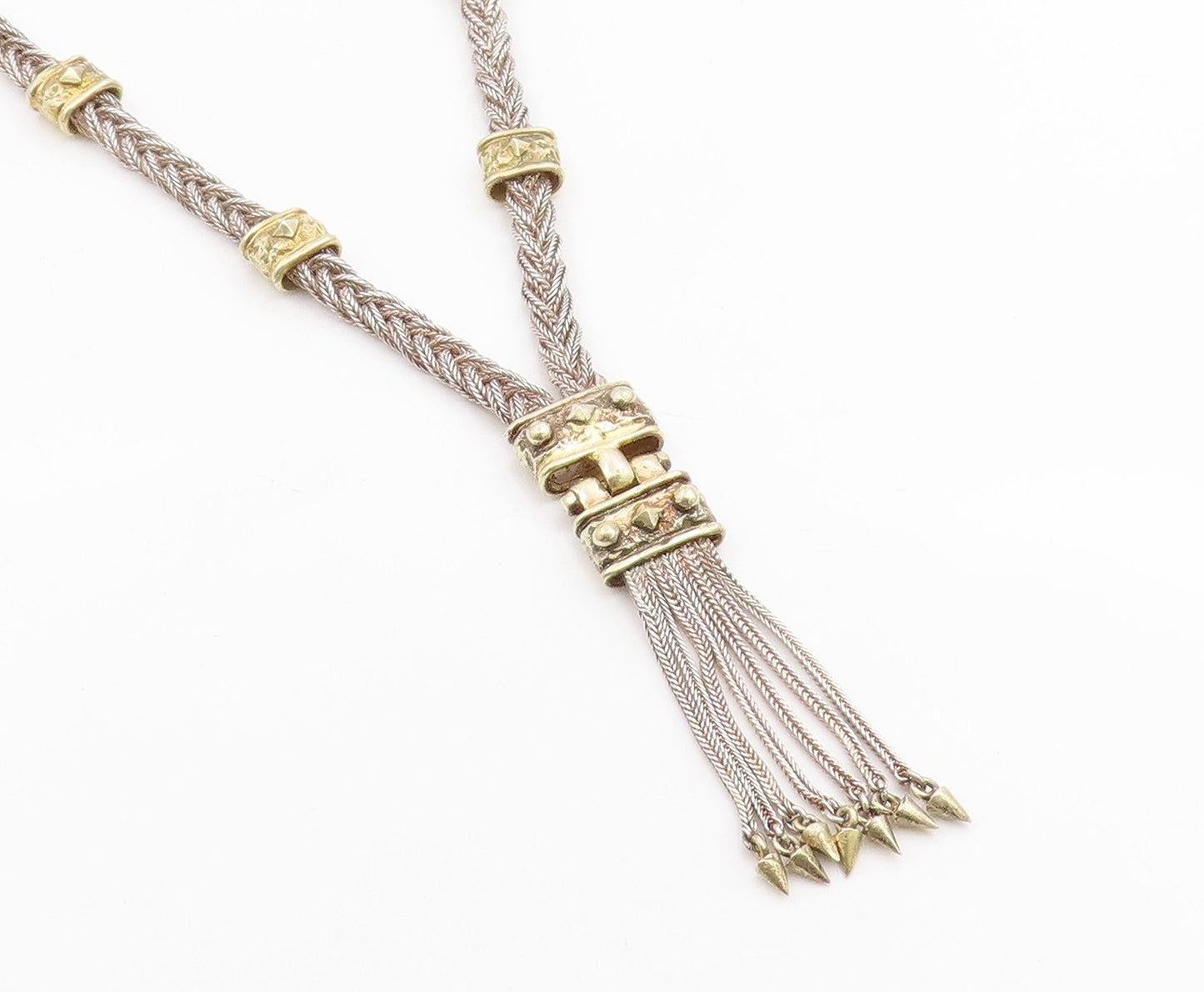 925 Sterling Silver Vintage Necklace ANTIOCH Two Tone Braided Rope Tassel NE4876
