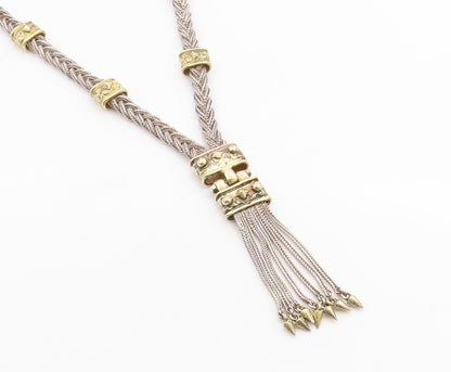 925 Sterling Silver Vintage Necklace ANTIOCH Two Tone Braided Rope Tassel NE4876