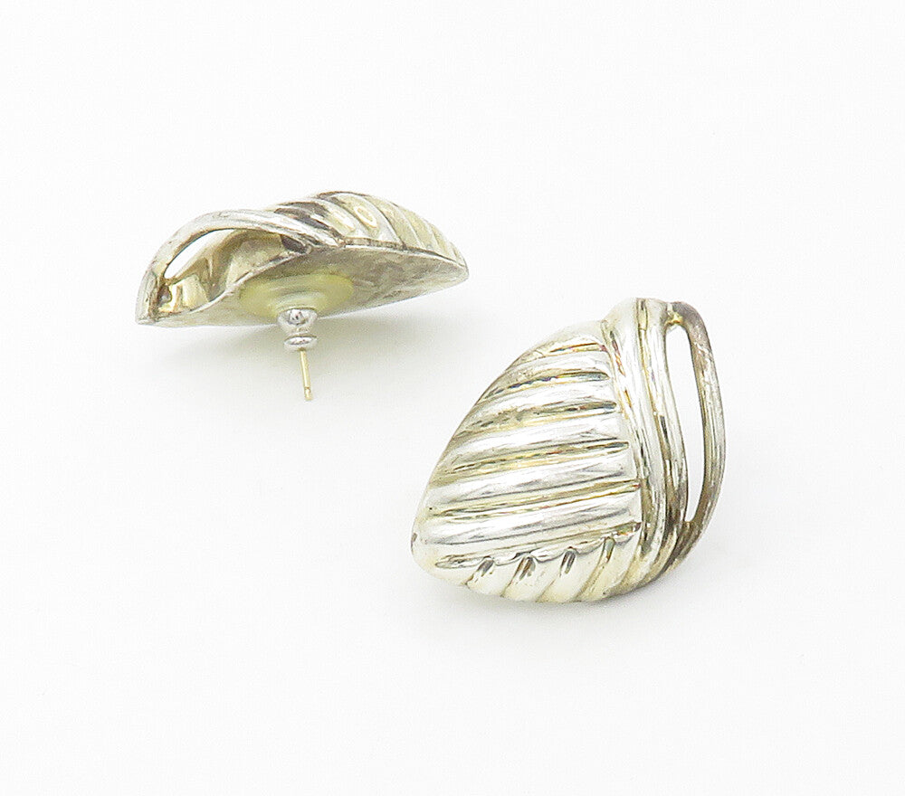 BAYANIHAN 925 Silver & 14K GOLD  Vintage Hollow Fluted Drop Earrings  EG8593