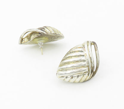 BAYANIHAN 925 Silver & 14K GOLD  Vintage Hollow Fluted Drop Earrings  EG8593