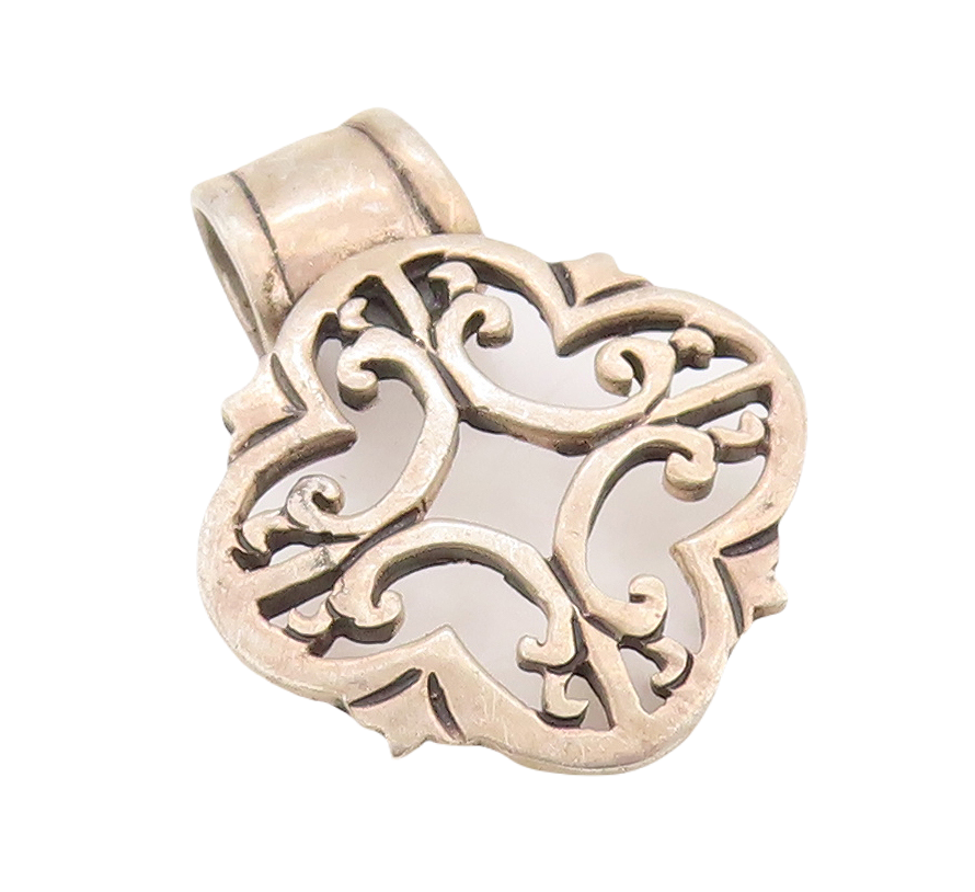 925 Sterling Silver Vintage Pendant Swirly Floral Design Cutout  PT23582