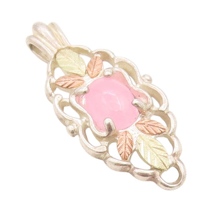 12k Gold 925 Sterling Silver Vintage Pendant Floral Carved Gemstone  PT24395