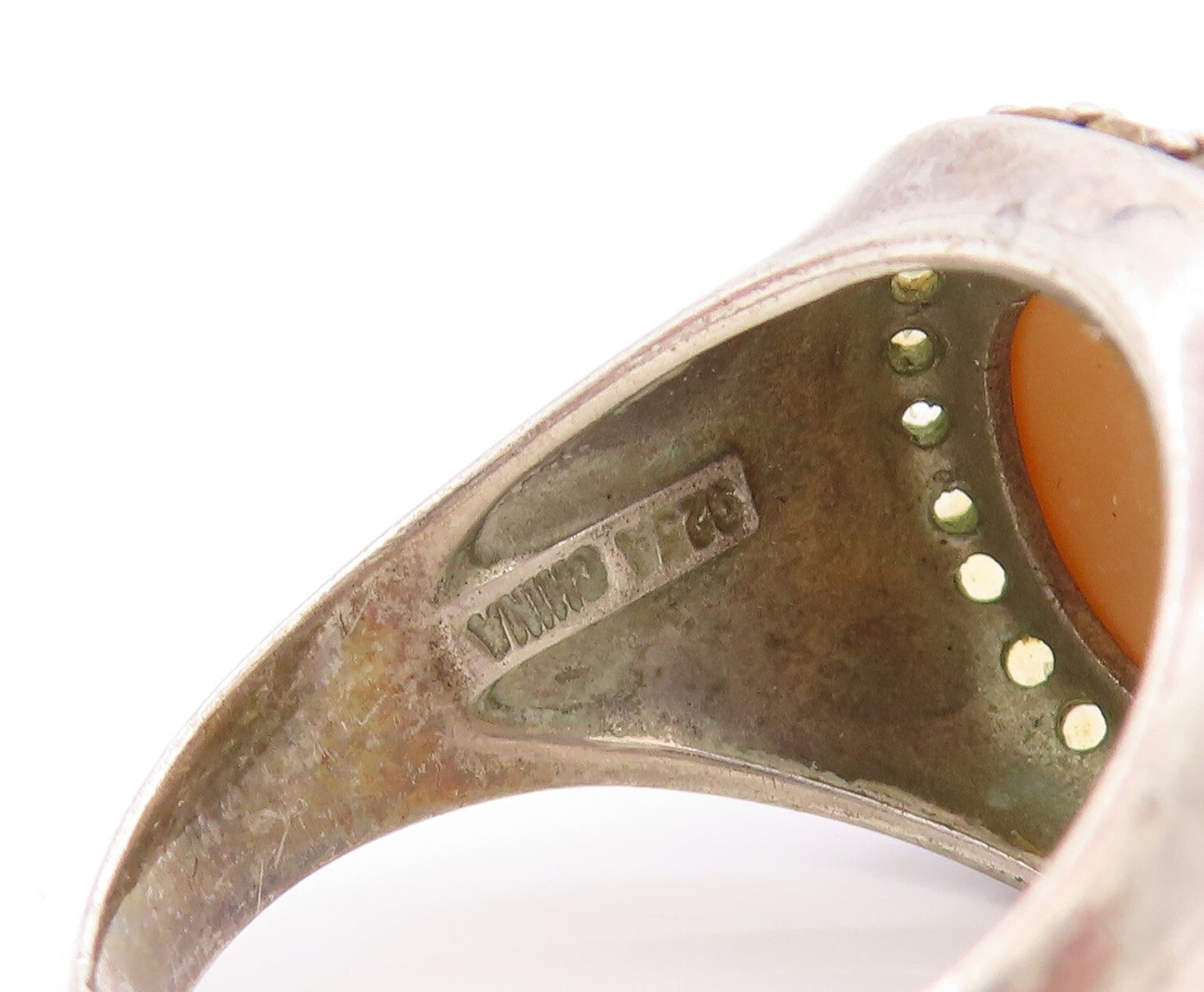 925 Sterling Silver Vintage Ring Oval Gemstone Halo Citrine Frame Sz 10  RG31822