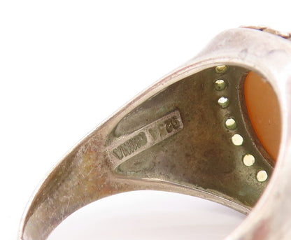 925 Sterling Silver Vintage Ring Oval Gemstone Halo Citrine Frame Sz 10  RG31822