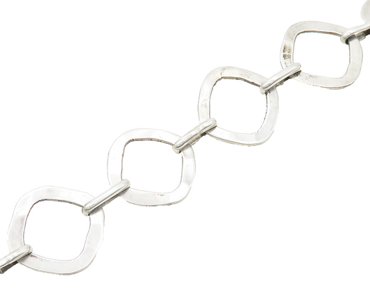 SARAB 925 Sterling Silver  Vintage Shiny Rounded Square Chain Bracelet  BT7965