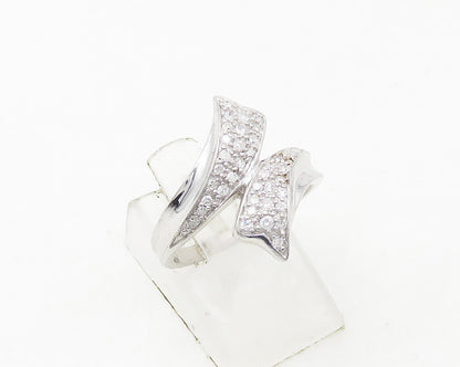 925 Sterling Silver  Shiny Genuine Diamonds Bypass Band Ring Sz 7  RG18839
