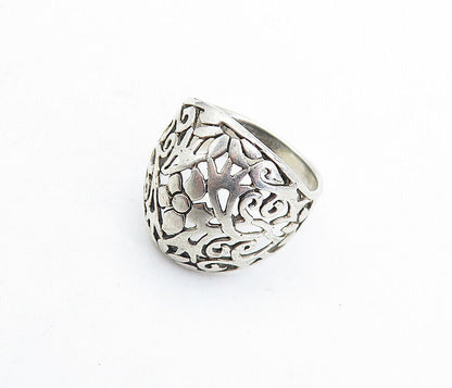 SHUBE 925 Sterling Silver  Vintage Floral Swirl Dome Band Ring Sz 8  RG5801