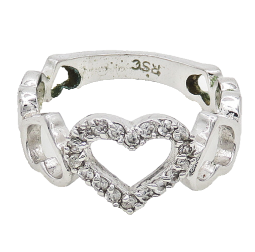 925 Sterling Silver  Shiny Topaz Open Love Hearts Band Ring Sz 7  RG18509