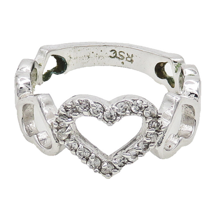 925 Sterling Silver  Shiny Topaz Open Love Hearts Band Ring Sz 7  RG18509