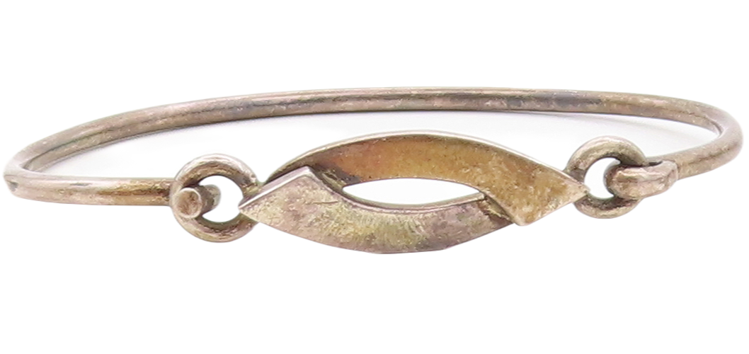MEXICO 925 Sterling Silver  Vintage Oxidized Hook Bangle Bracelet  BT2725