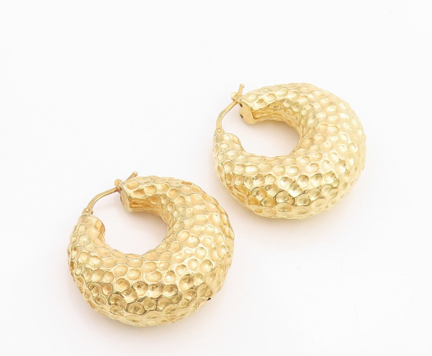 925 Sterling Silver Vintage Earrings Gold Plated Puffed Dented Hoops  EG13219