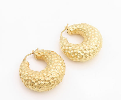 925 Sterling Silver Vintage Earrings Gold Plated Puffed Dented Hoops  EG13219