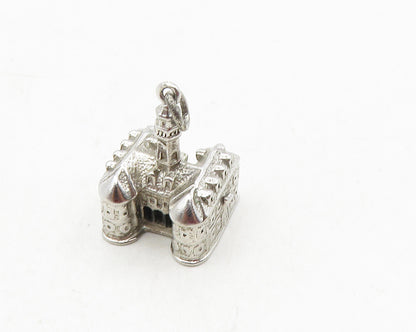 925 Sterling Silver  Vintage Shiny Petite Clock Tower Building Pendant  PT7360