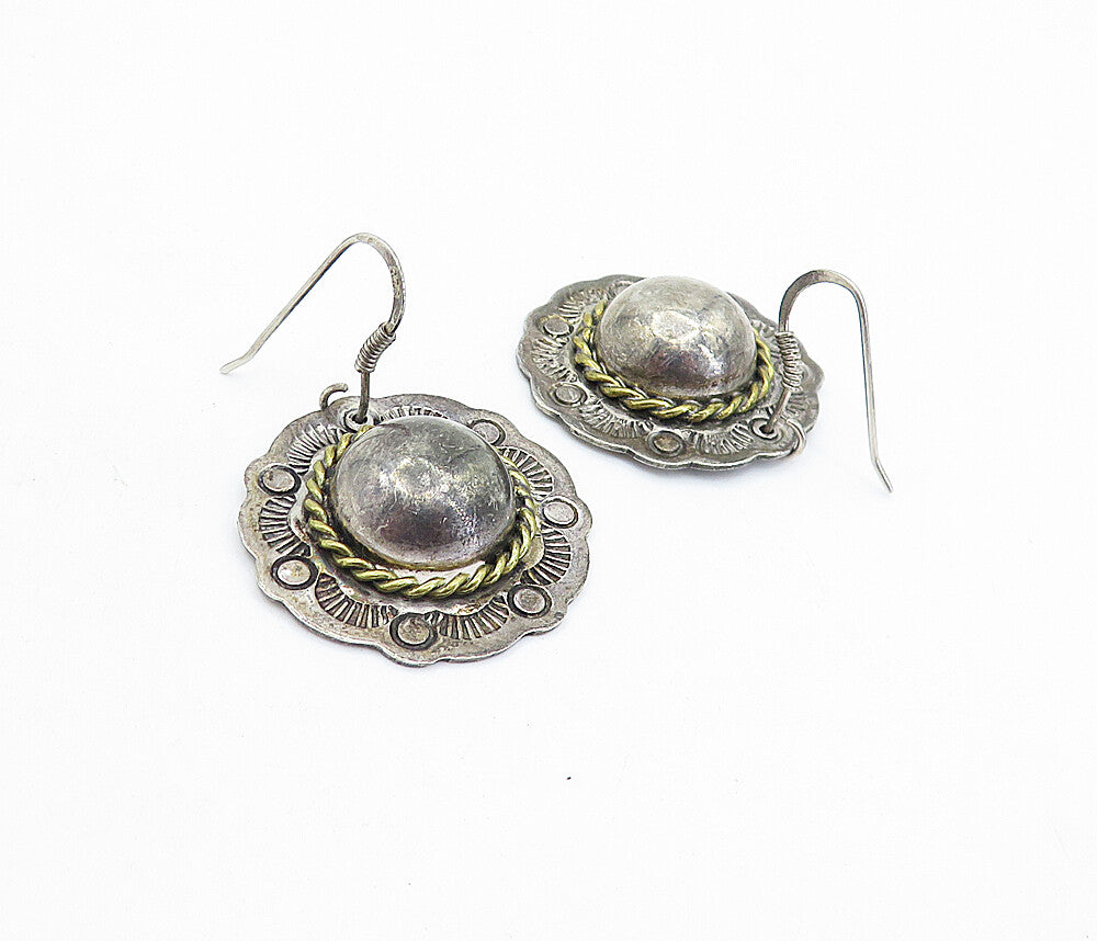 925 Sterling Silver  Vintage 2 Tone Twist Etched Border Drop Earrings  EG2830