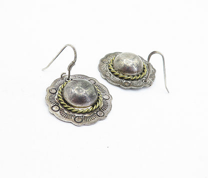 925 Sterling Silver  Vintage 2 Tone Twist Etched Border Drop Earrings  EG2830