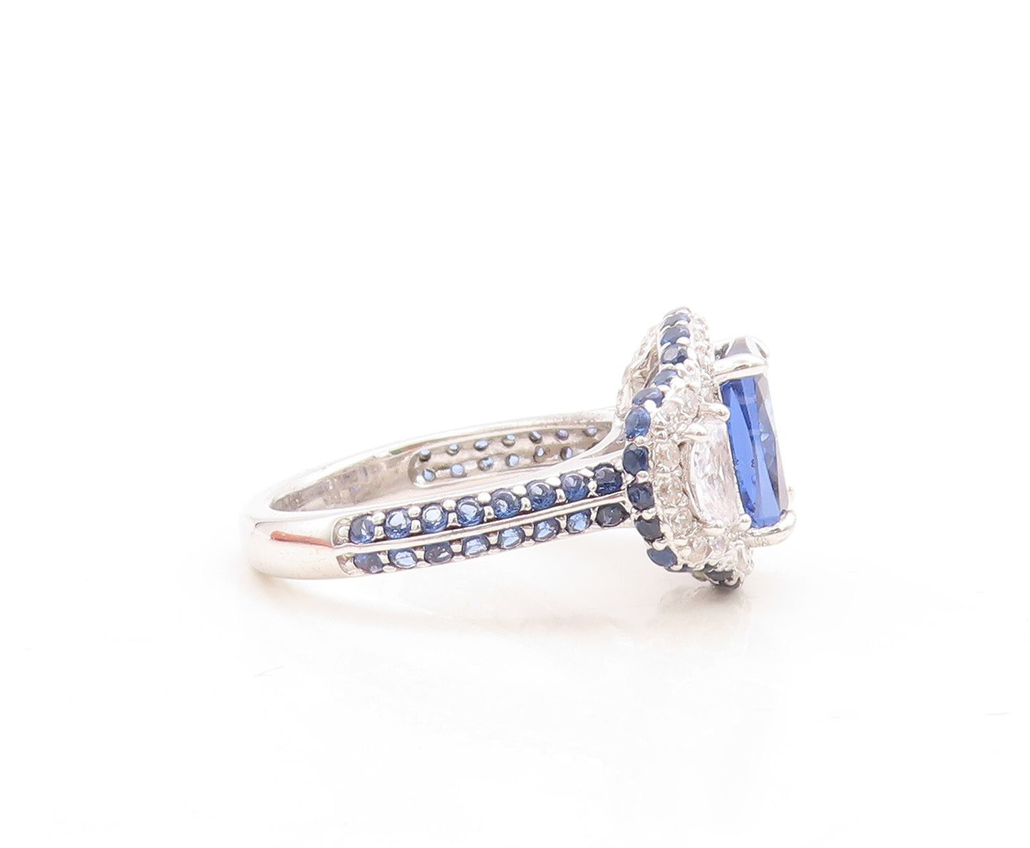 925 Sterling Silver Vintage Ring Rectangle Sapphire Designer CZ  Sz 7  RG30109