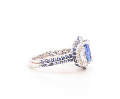 925 Sterling Silver Vintage Ring Rectangle Sapphire Designer CZ  Sz 7  RG30109