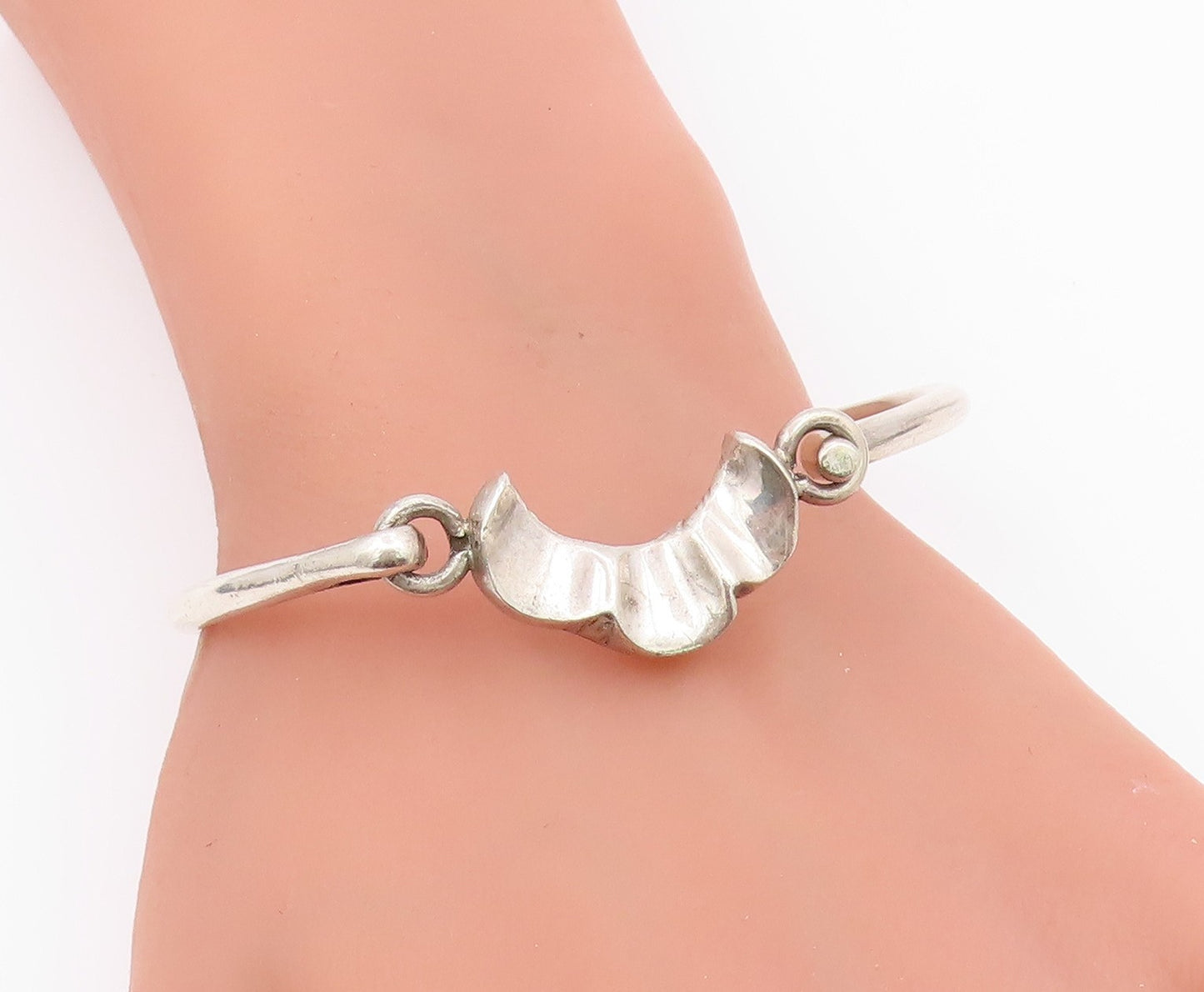 MEXICO 925 Sterling Silver  Vintage Shiny Hook Bangle Bracelet  BT9001