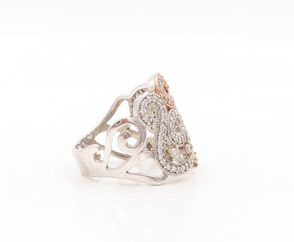 925 Sterling Silver Vintage Ring CZ Inlay Swirly Cutout Design  SZ 8  RG31985