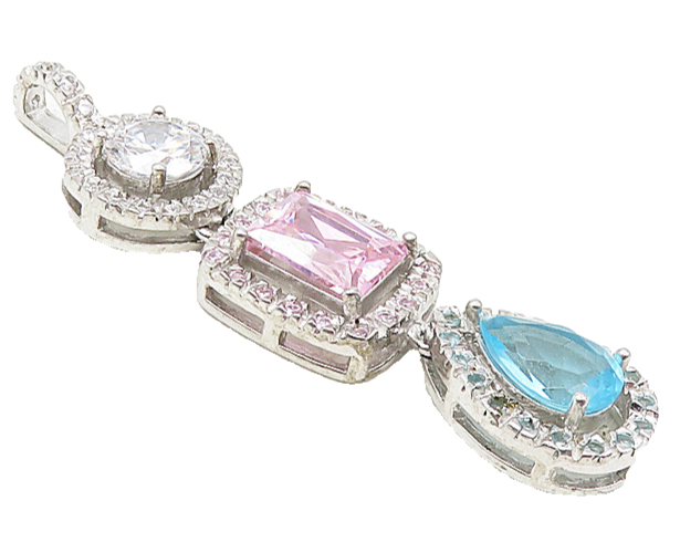 925 Sterling Silver  Cubic Zirconia & Topaz Vertical Linked Pendant  PT6641