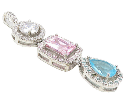 925 Sterling Silver  Cubic Zirconia & Topaz Vertical Linked Pendant  PT6641