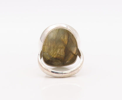 925 Sterling Silver Vintage Ring Large Oval Cabochon Alexandrite  Sz 6.5 RG30272