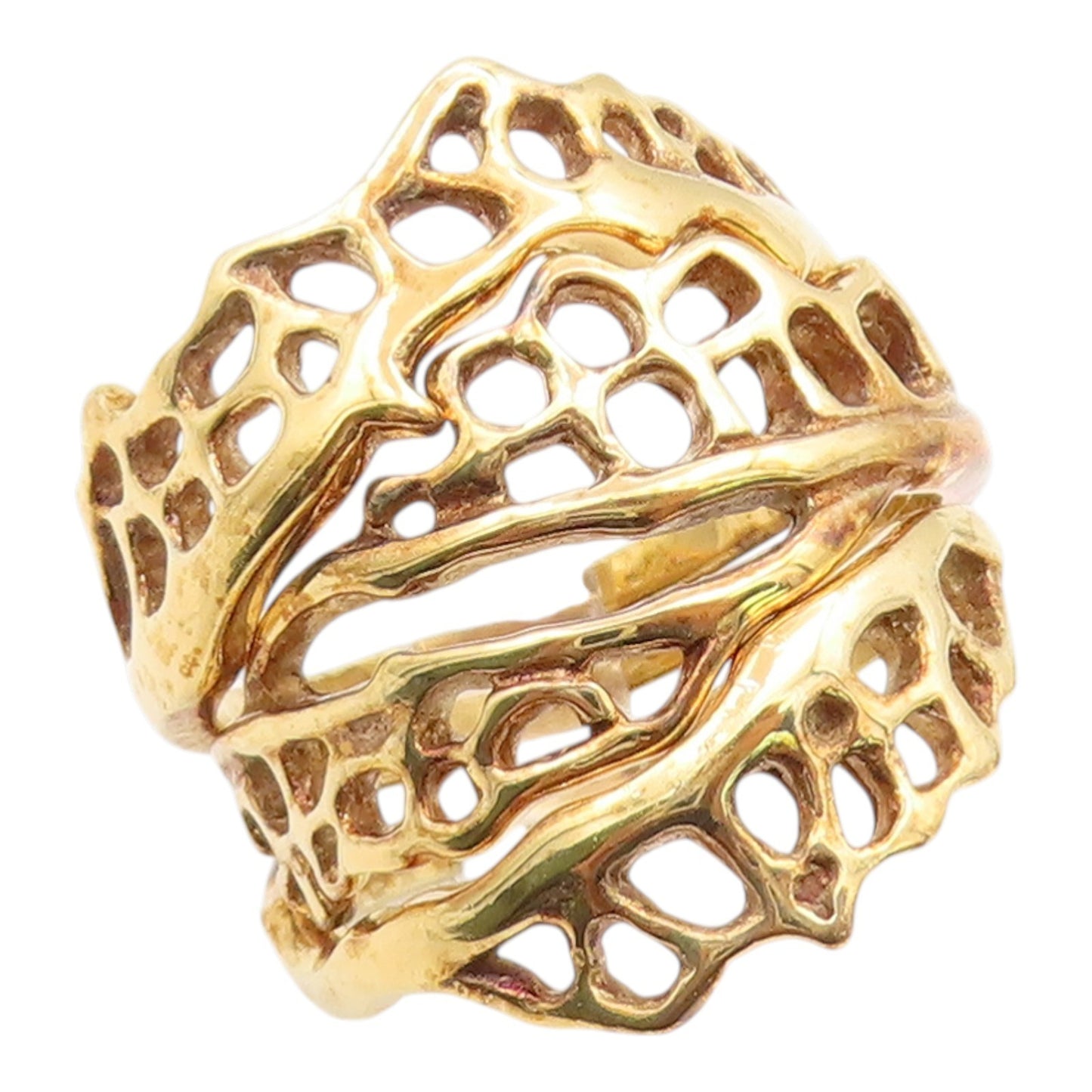 925 Sterling Silver Vintage Ring Gold Plated Openwork Multi Band Sz 9.5 RG36228